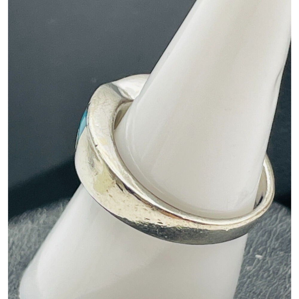 Southwest Sterling Silver Ring Lab Opal Turquoise Inlay Band Size 7 Signed AV - Picture 6 of 12